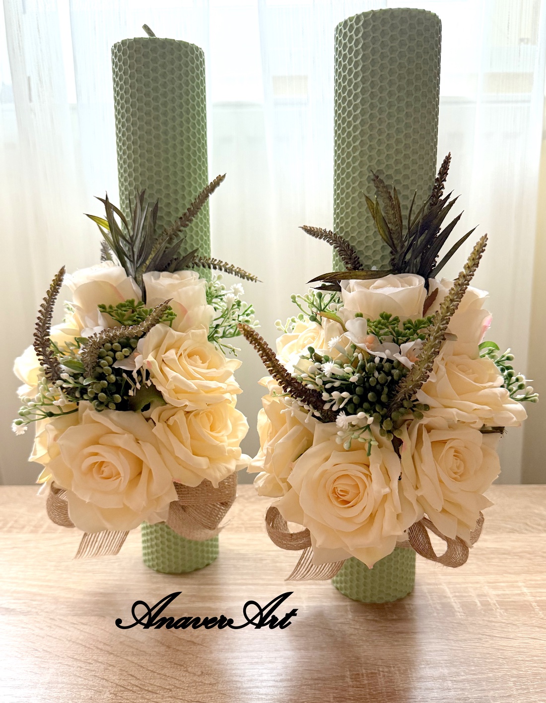 Lumanari fagure pentru nunta cu flori artificiale - accesorii nuntă - materiale decor pentru nuntă - lumânări de nuntă și suport lumânări - Artynos.ro
