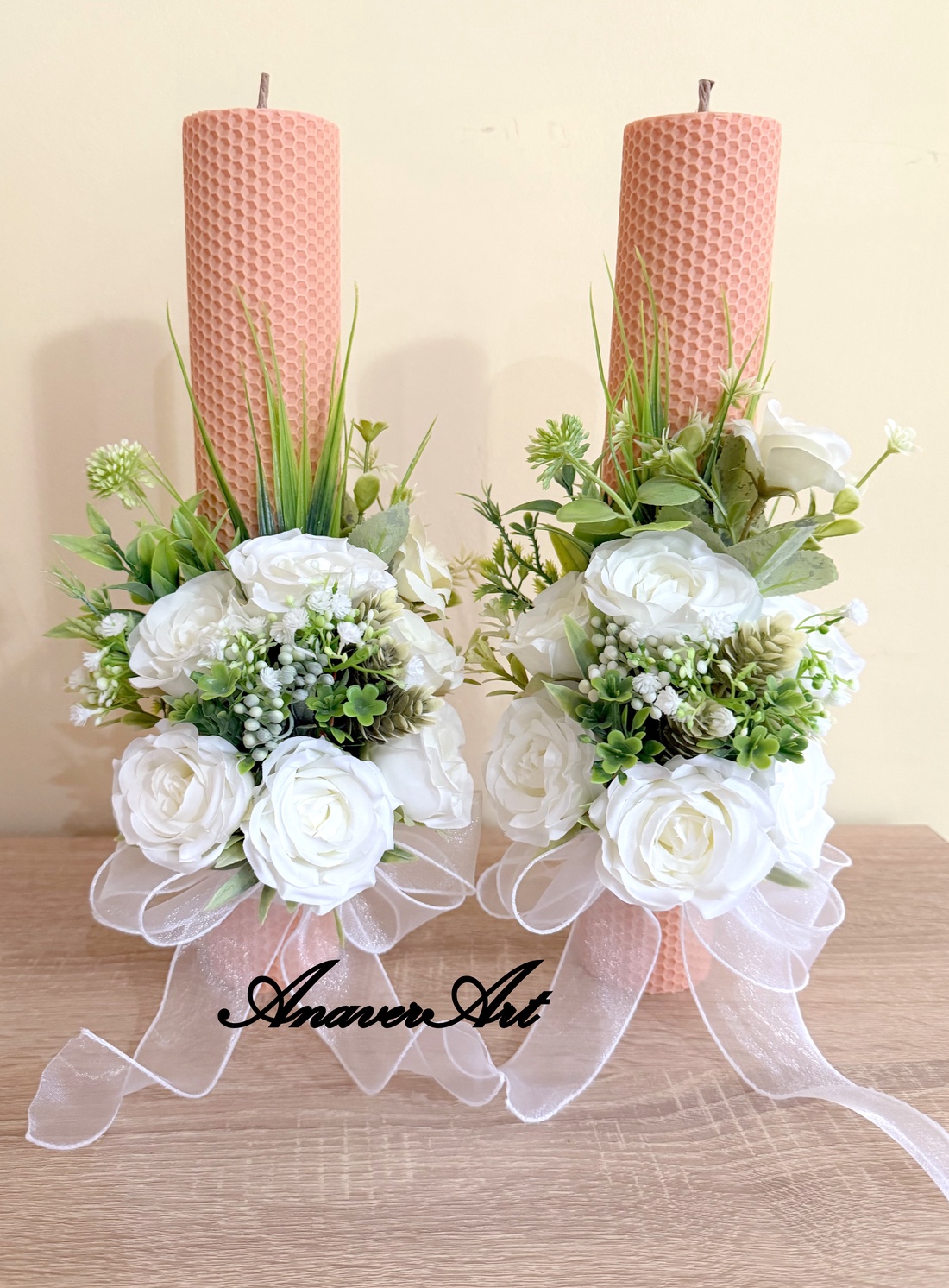 Lumanari fagure pentru nunta cu flori artificiale - accesorii nuntă - materiale decor pentru nuntă - lumânări de nuntă și suport lumânări - Artynos.ro