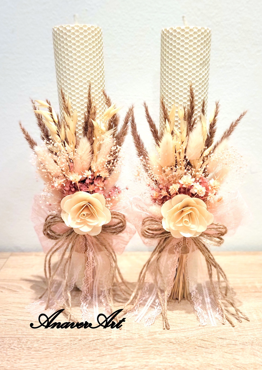 Lumanari fagure pentru nunta cu flori uscate si criogenate - accesorii nuntă - materiale decor pentru nuntă - lumânări de nuntă și suport lumânări - Artynos.ro