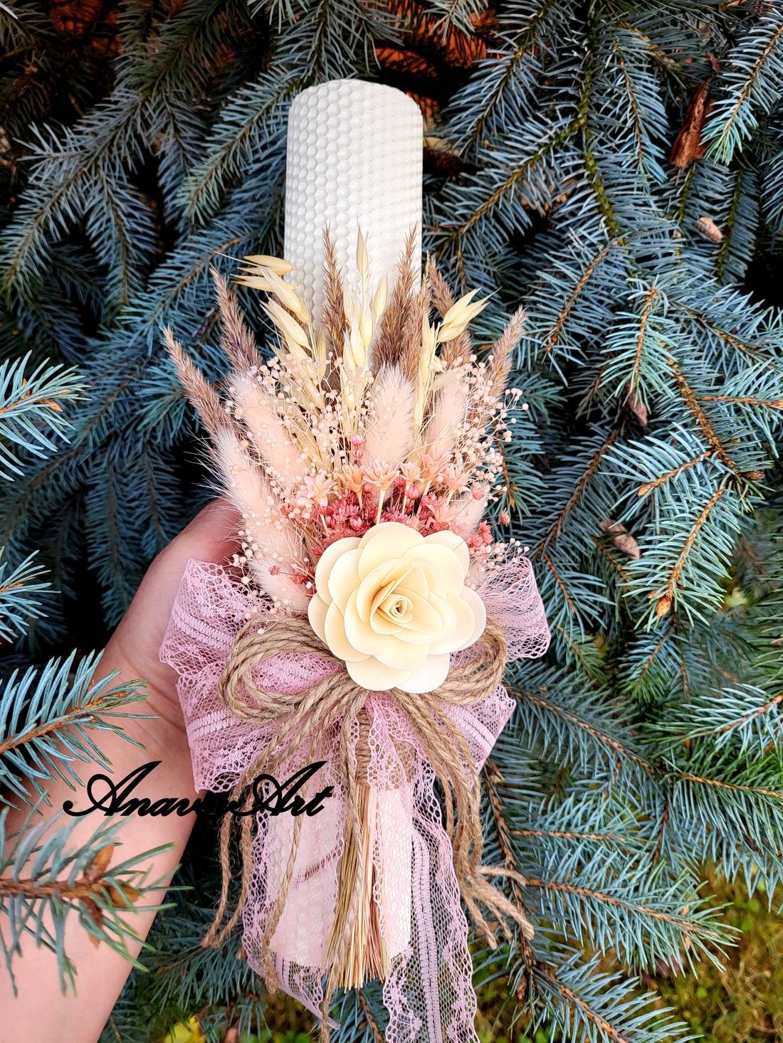 Lumanari fagure pentru nunta cu flori uscate si criogenate - accesorii nuntă - materiale decor pentru nuntă - lumânări de nuntă și suport lumânări - Artynos.ro