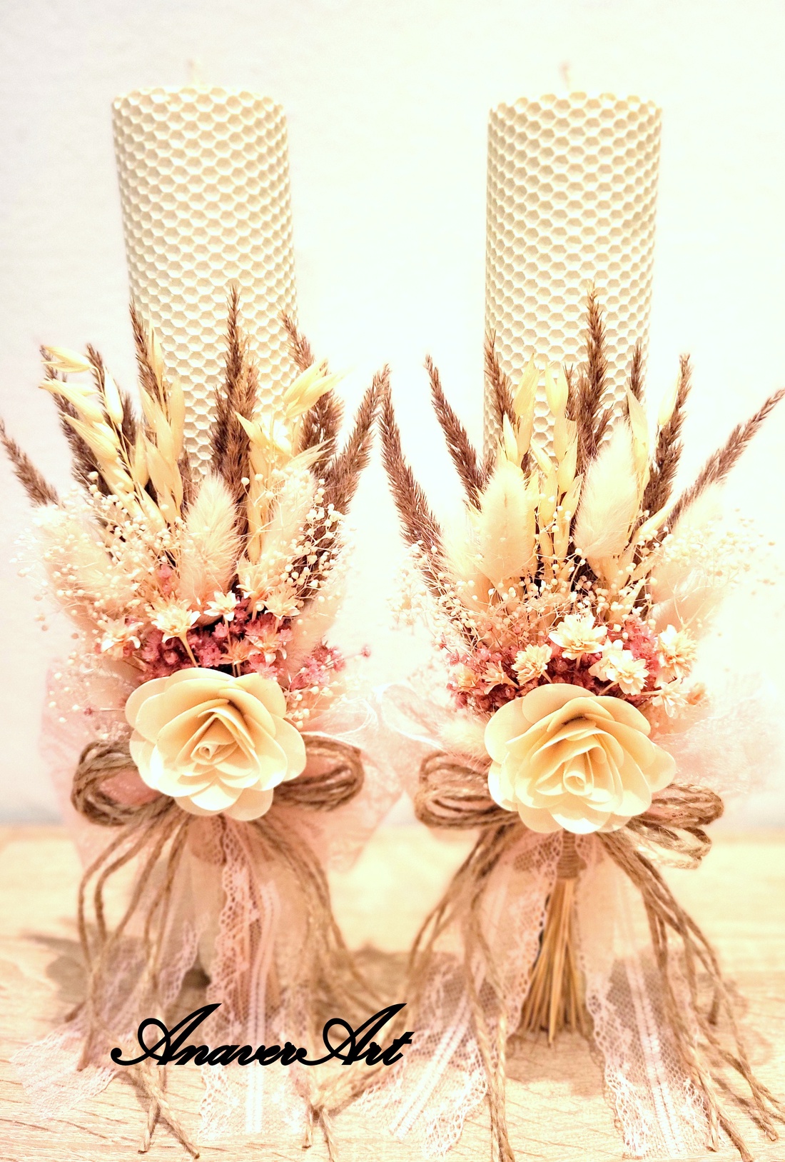 Lumanari fagure pentru nunta cu flori uscate si criogenate - accesorii nuntă - materiale decor pentru nuntă - lumânări de nuntă și suport lumânări - Artynos.ro