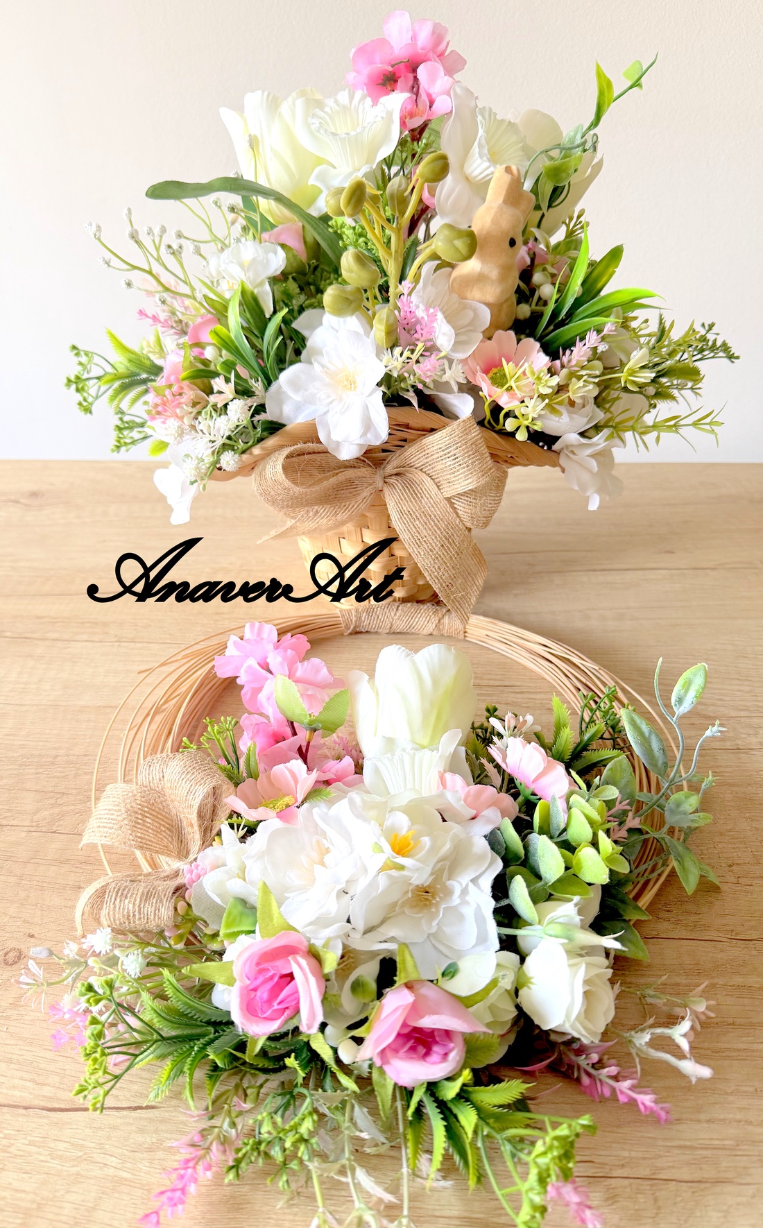 Set aranjament si coronita de primavara - decor de sărbători - decorațiuni de paște - decor masă de paște - Artynos.ro