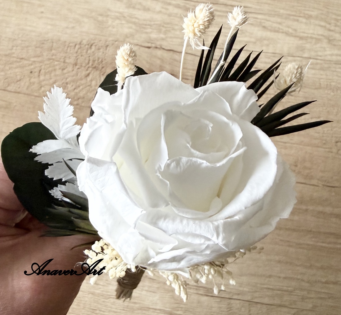 Cocarda Mire /Nas din trandafir criogenat Flori de pus in piept nunta - accesorii nuntă - materiale decor pentru nuntă - decorațiuni nuntă - Artynos.ro