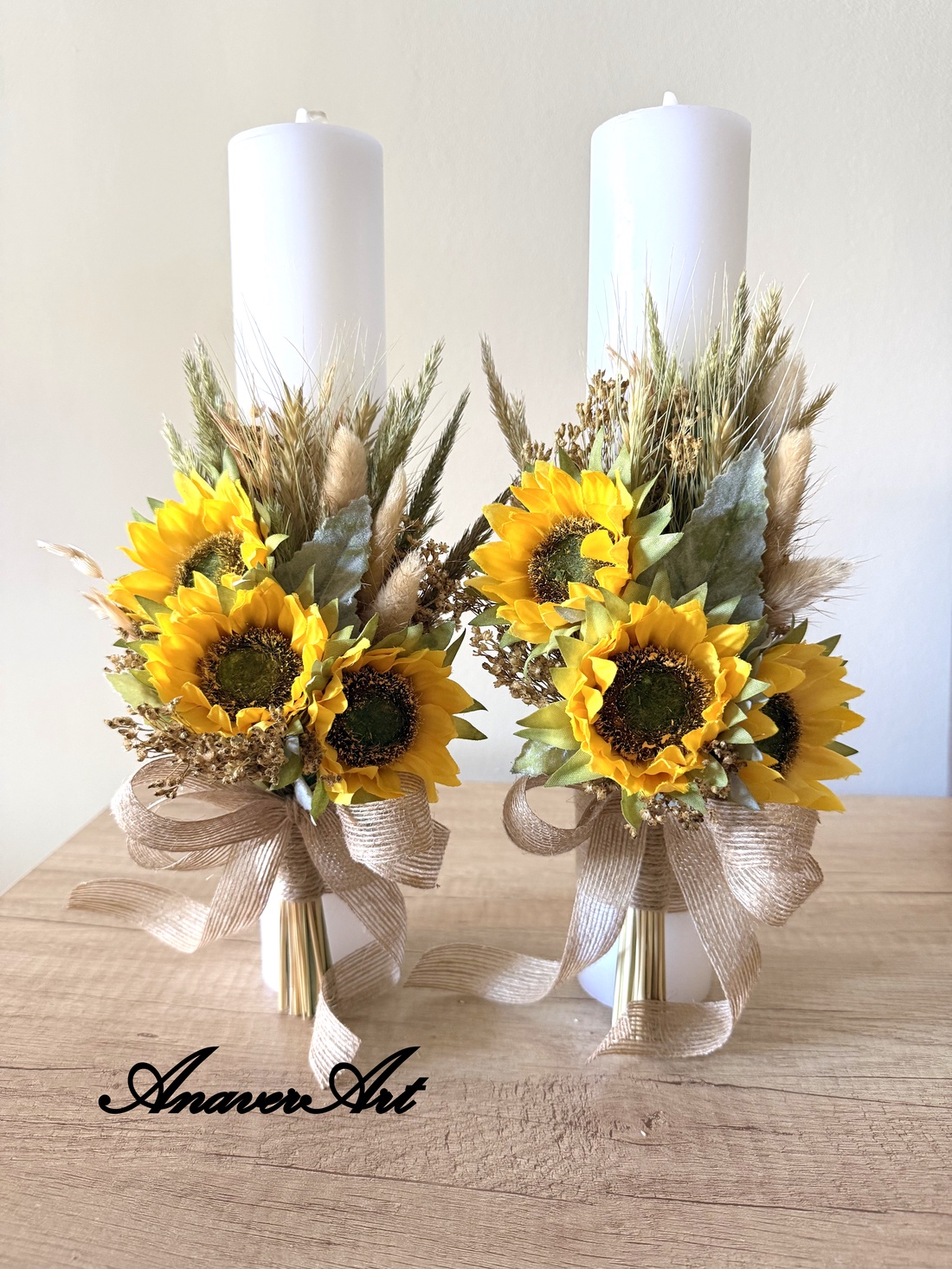 Set lumânări cu floarea soarelui - accesorii nuntă - materiale decor pentru nuntă - lumânări de nuntă și suport lumânări - Artynos.ro
