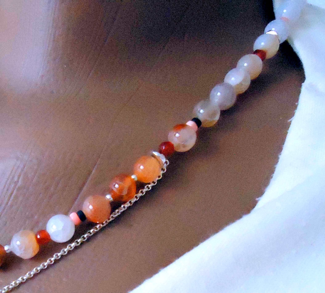 Colier minunat cu perla, sidef si agate sakura orrange degrade - bijuterii - coliere - coliere cu pandative - Artynos.ro