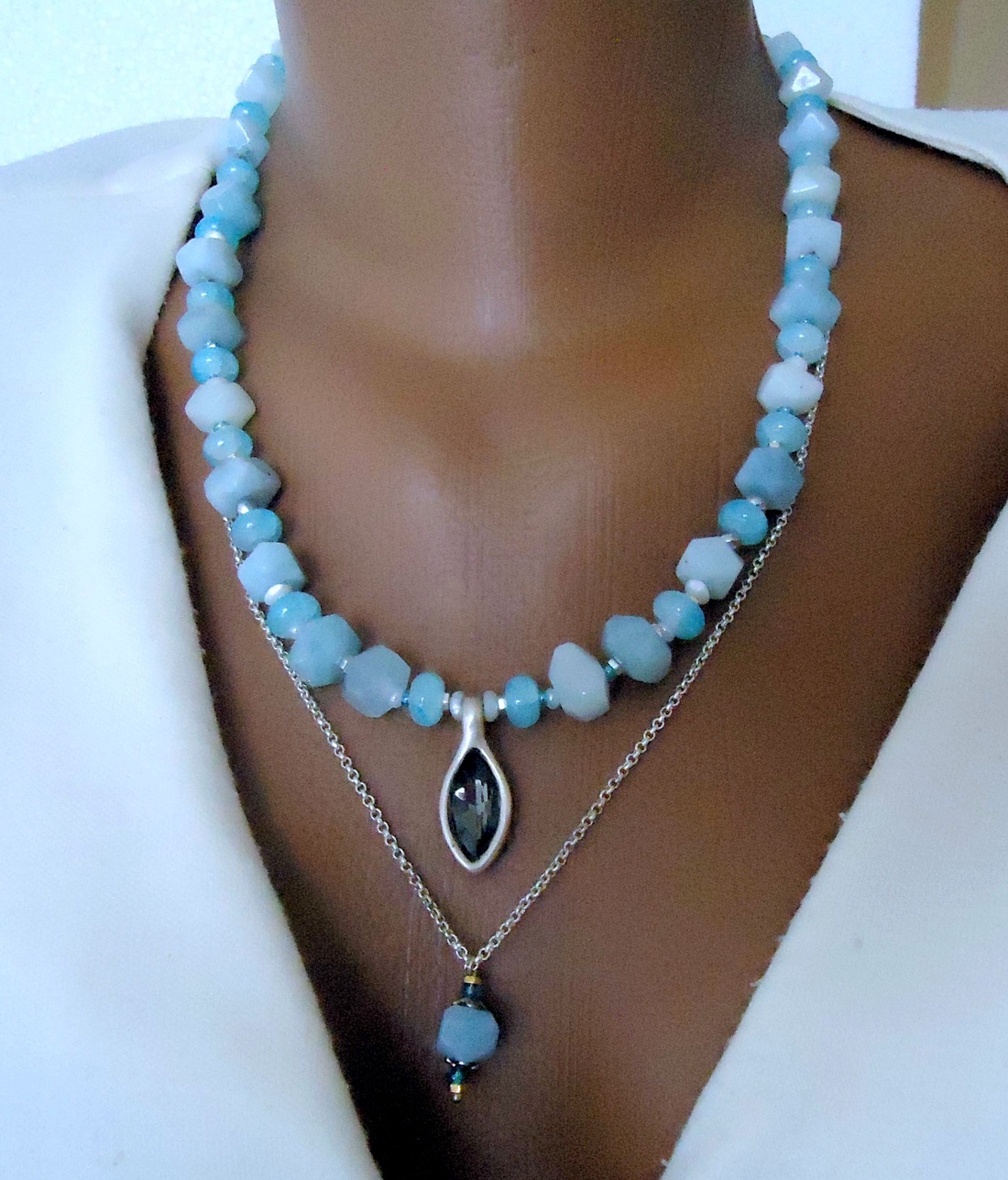 Colier statement cu aquamarin /11/9 mm - bijuterii - coliere - coliere cu pandative - Artynos.ro