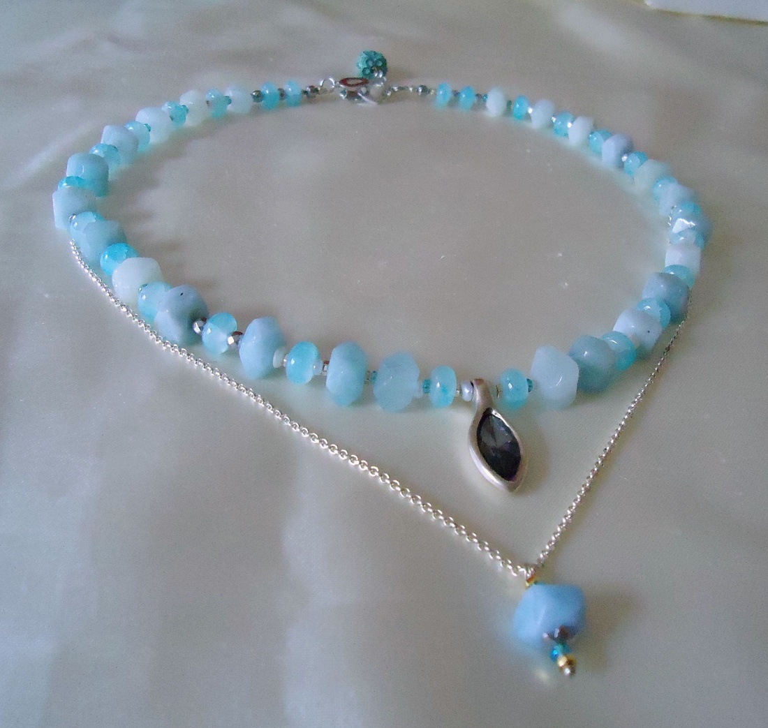 Colier statement cu aquamarin /11/9 mm - bijuterii - coliere - coliere cu pandative - Artynos.ro