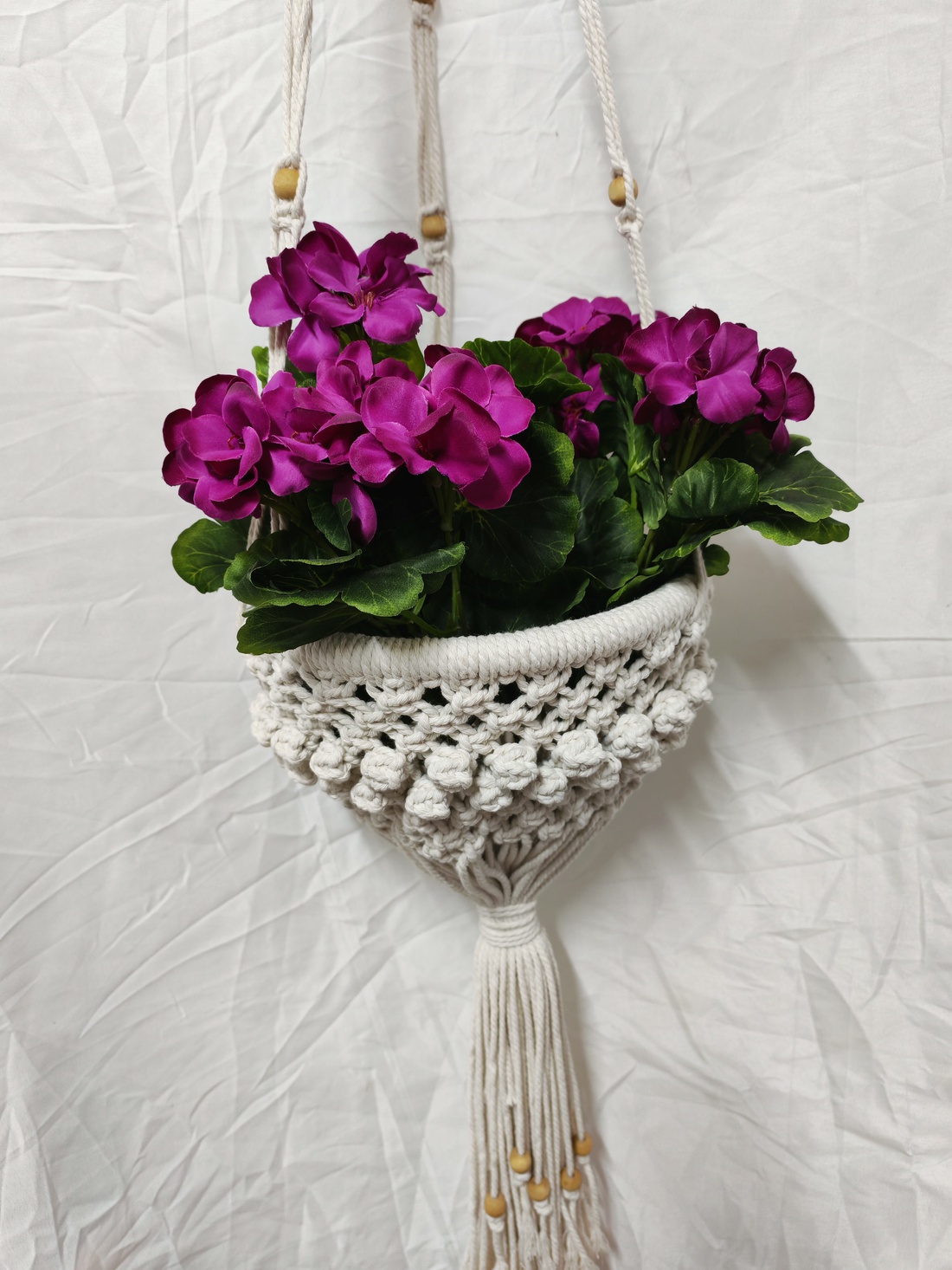 Suport ghiveci macrame suspendat handmade � agățător plante din bumbac 3 mm, decor boho - casă & stil de viață - decorațiuni de casă - accesorii florale - flori în ghiveci - Artynos.ro