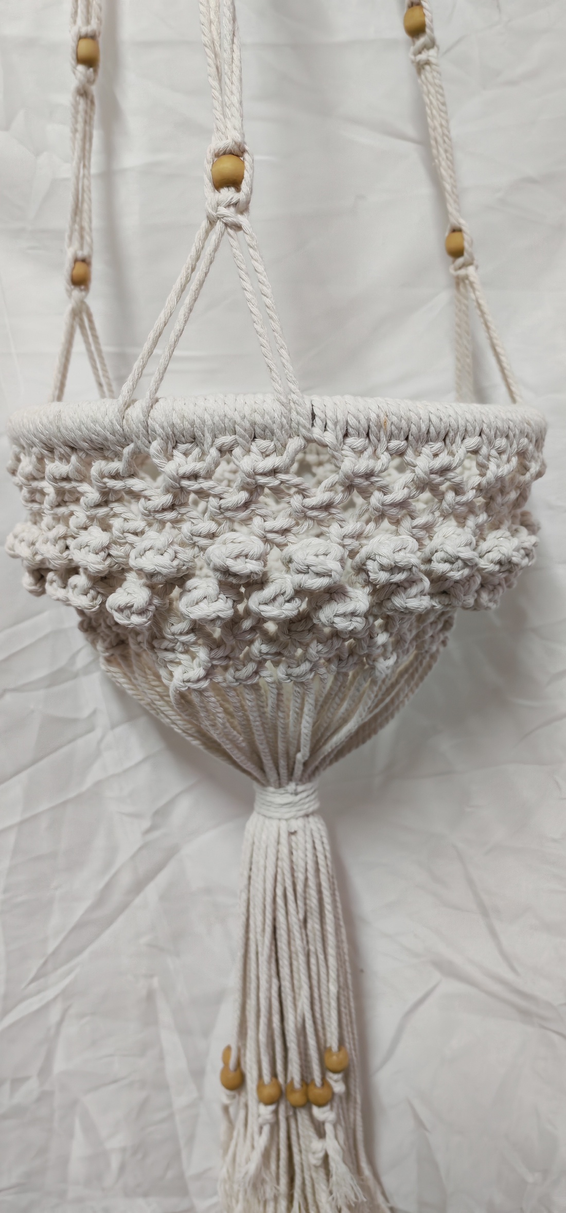 Suport ghiveci macrame suspendat handmade � agățător plante din bumbac 3 mm, decor boho - casă & stil de viață - decorațiuni de casă - accesorii florale - flori în ghiveci - Artynos.ro
