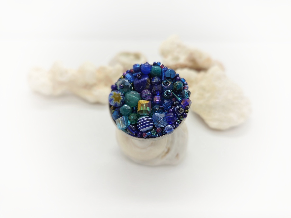 Inel statement Twilight Blue - bijuterii - inele - inele statement - Artynos.ro