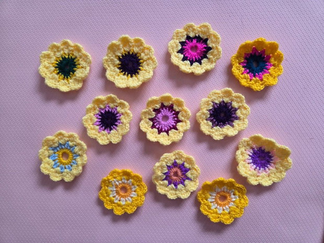 10x flori crosetate galben - casă & stil de viață - decorațiuni de casă - accesorii florale - flori la fir - Artynos.ro