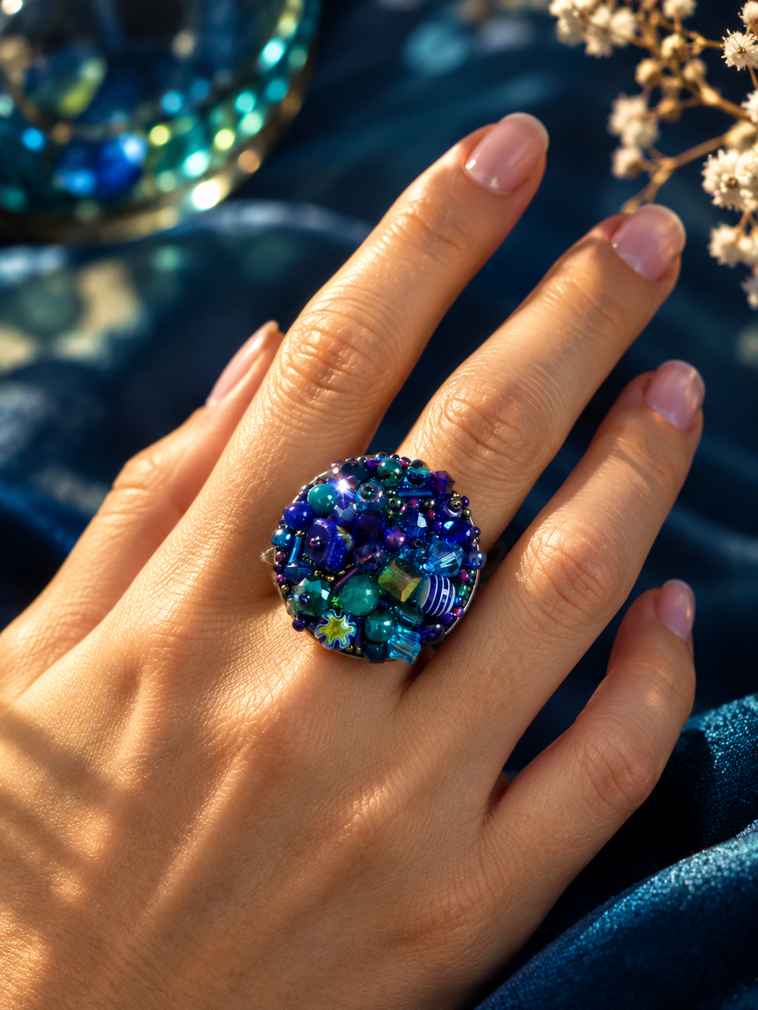Inel statement Twilight Blue - bijuterii - inele - inele statement - Artynos.ro