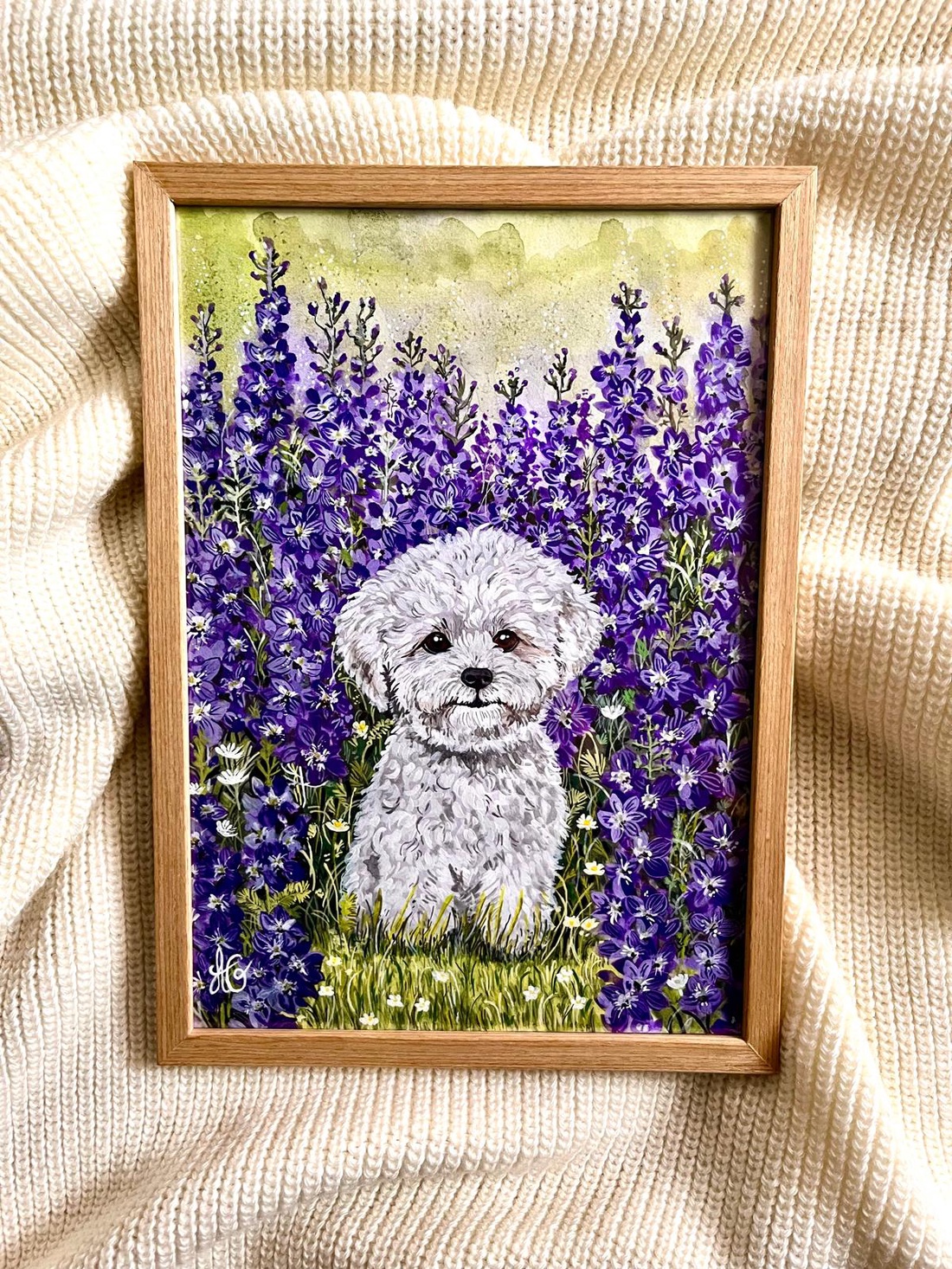 Tablou pictură Popas în lanul de Delphinium-Bichon/ Fundal Floral Delphinium-Lakspur - casă & stil de viață - decorațiuni de casă - picturi murale - tablouri/picturi pe pânză - Artynos.ro