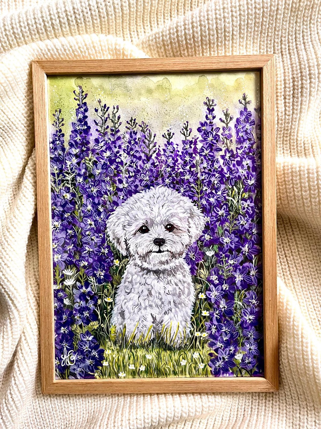 Tablou pictură Popas în lanul de Delphinium-Bichon/ Fundal Floral Delphinium-Lakspur - casă & stil de viață - decorațiuni de casă - picturi murale - tablouri/picturi pe pânză - Artynos.ro