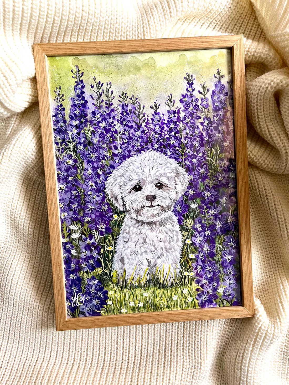 Tablou pictură Popas în lanul de Delphinium-Bichon/ Fundal Floral Delphinium-Lakspur - casă & stil de viață - decorațiuni de casă - picturi murale - tablouri/picturi pe pânză - Artynos.ro