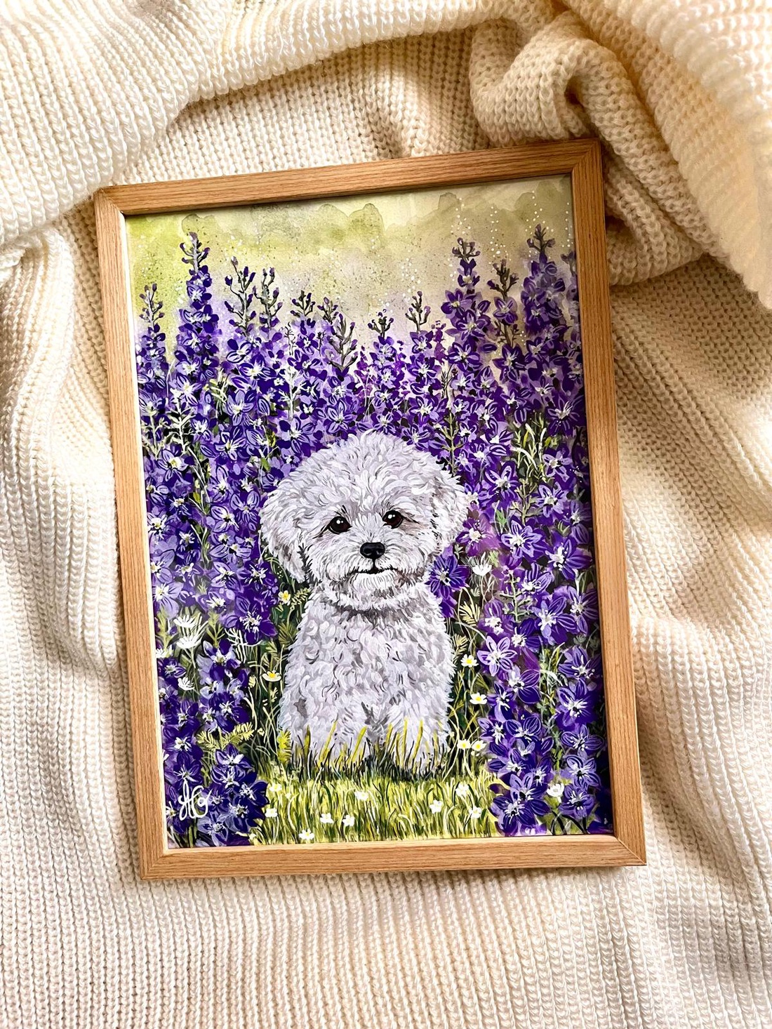 Tablou pictură Popas în lanul de Delphinium-Bichon/ Fundal Floral Delphinium-Lakspur - casă & stil de viață - decorațiuni de casă - picturi murale - tablouri/picturi pe pânză - Artynos.ro