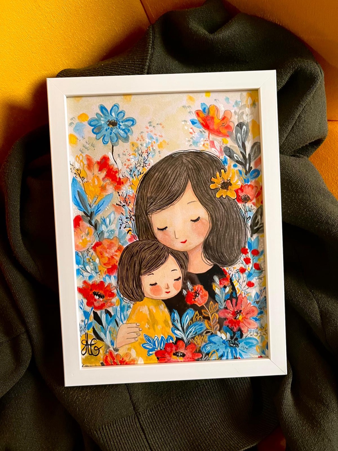 Tablou pictură Dragoste de mamă-Mama și fiica-Îmbrățisare - casă & stil de viață - decorațiuni de casă - picturi murale - tablouri/picturi pe pânză - Artynos.ro