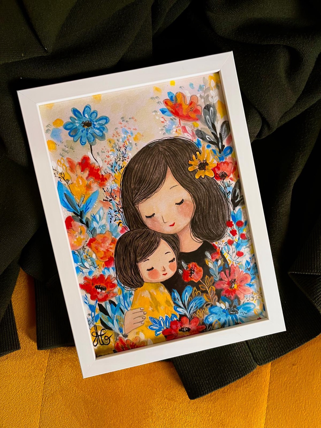 Tablou pictură Dragoste de mamă-Mama și fiica-Îmbrățisare - casă & stil de viață - decorațiuni de casă - picturi murale - tablouri/picturi pe pânză - Artynos.ro