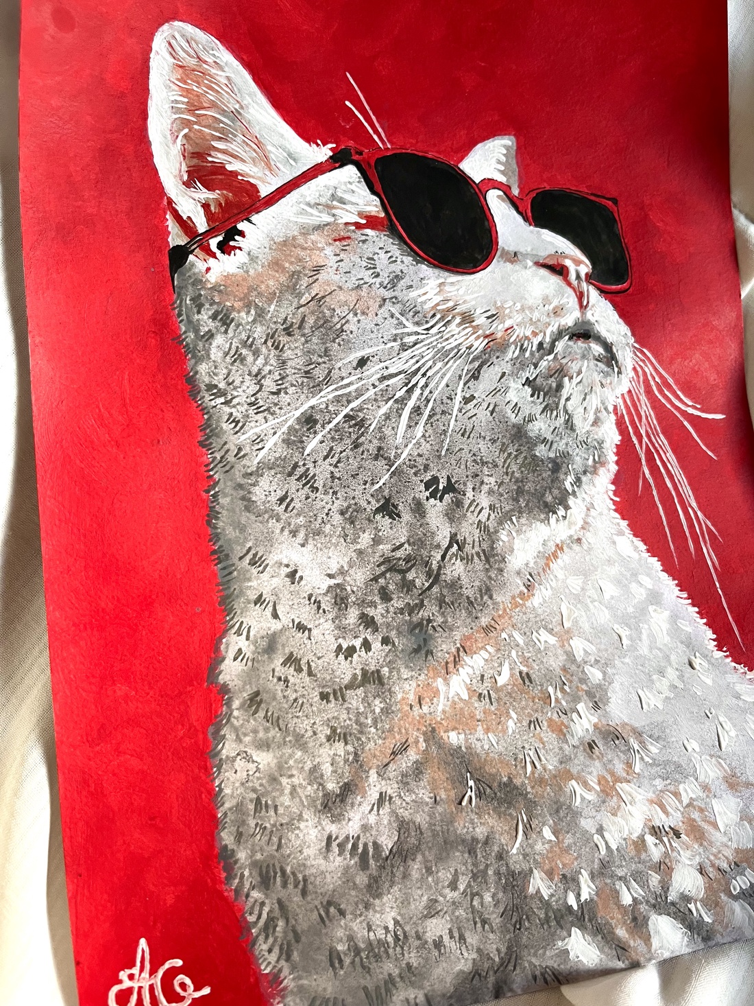 Tablou pictură White Cat with sunglasses - casă & stil de viață - decorațiuni de casă - picturi murale - tablouri/picturi pe pânză - Artynos.ro