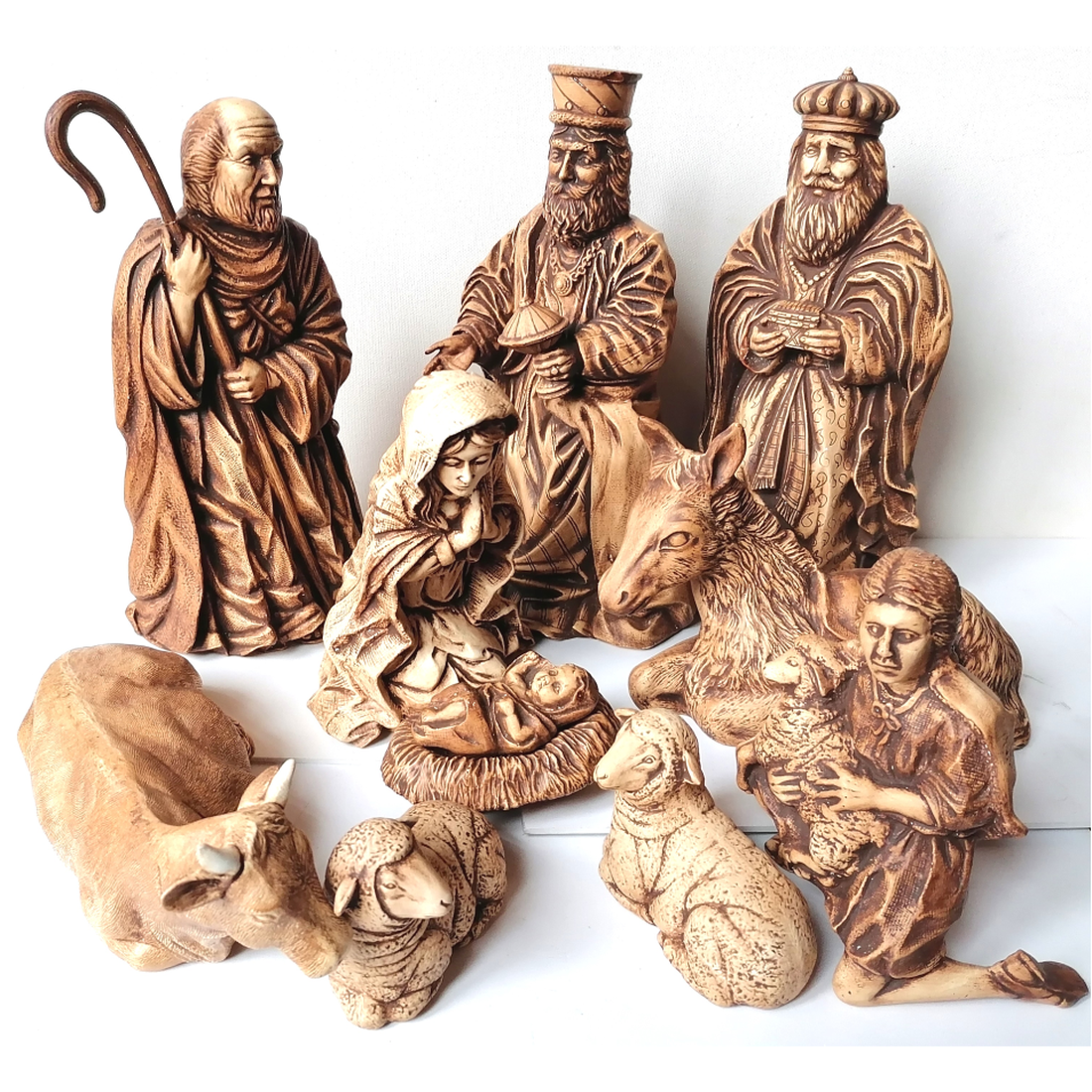 Scenă a Nașterii Domnului din porțelan, vintage, mare, cu figurine înalte de 27 cm - crăciun - decorațiuni de crăciun de casă - decor pentru masă de crăciun - Artynos.ro