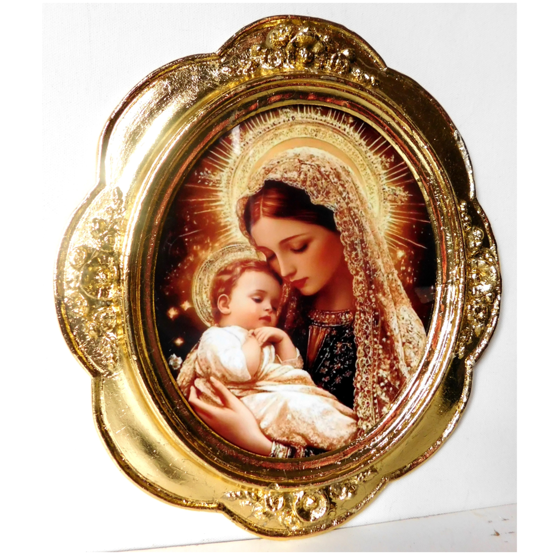 Maria cu pruncul Iisus, imagine de porțelan în ramă antică - casă & stil de viață - accesorii religioase - icoane cu sfinți - Artynos.ro