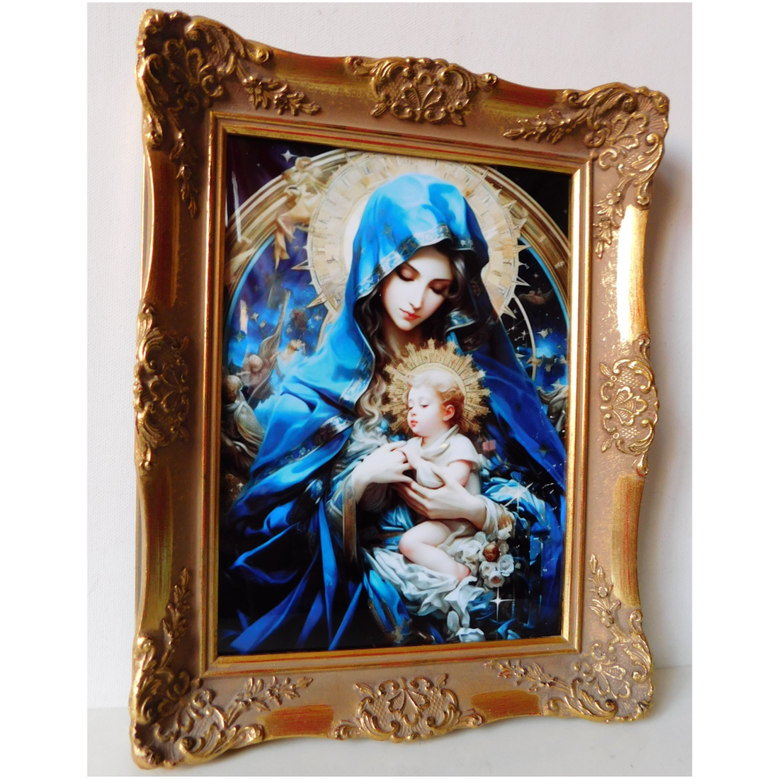 Maria și pruncul Iisus, imagine de porțelan în ramă aurie - casă & stil de viață - accesorii religioase - cruce - Artynos.ro