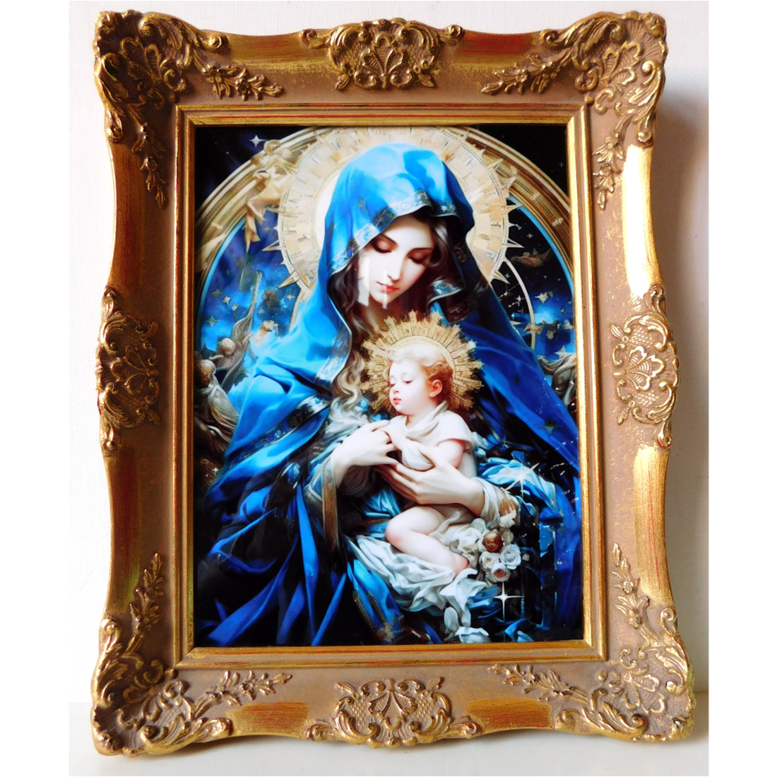 Maria și pruncul Iisus, imagine de porțelan în ramă aurie - casă & stil de viață - accesorii religioase - cruce - Artynos.ro