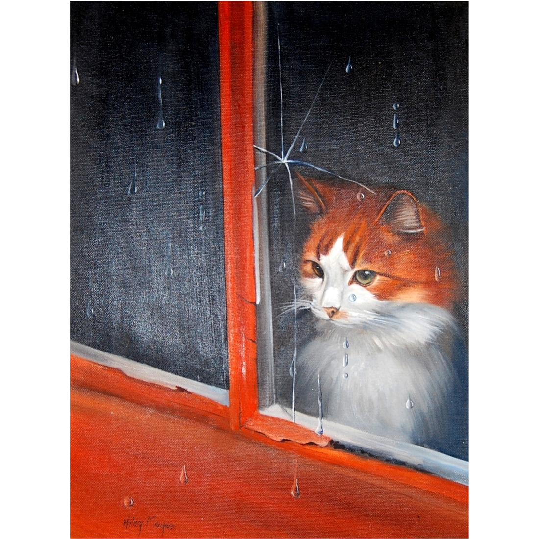Pisicuță privind pe fereastră, pictură în ulei - arte vizuale și accesorii  - picturi - pictură în ulei - Artynos.ro