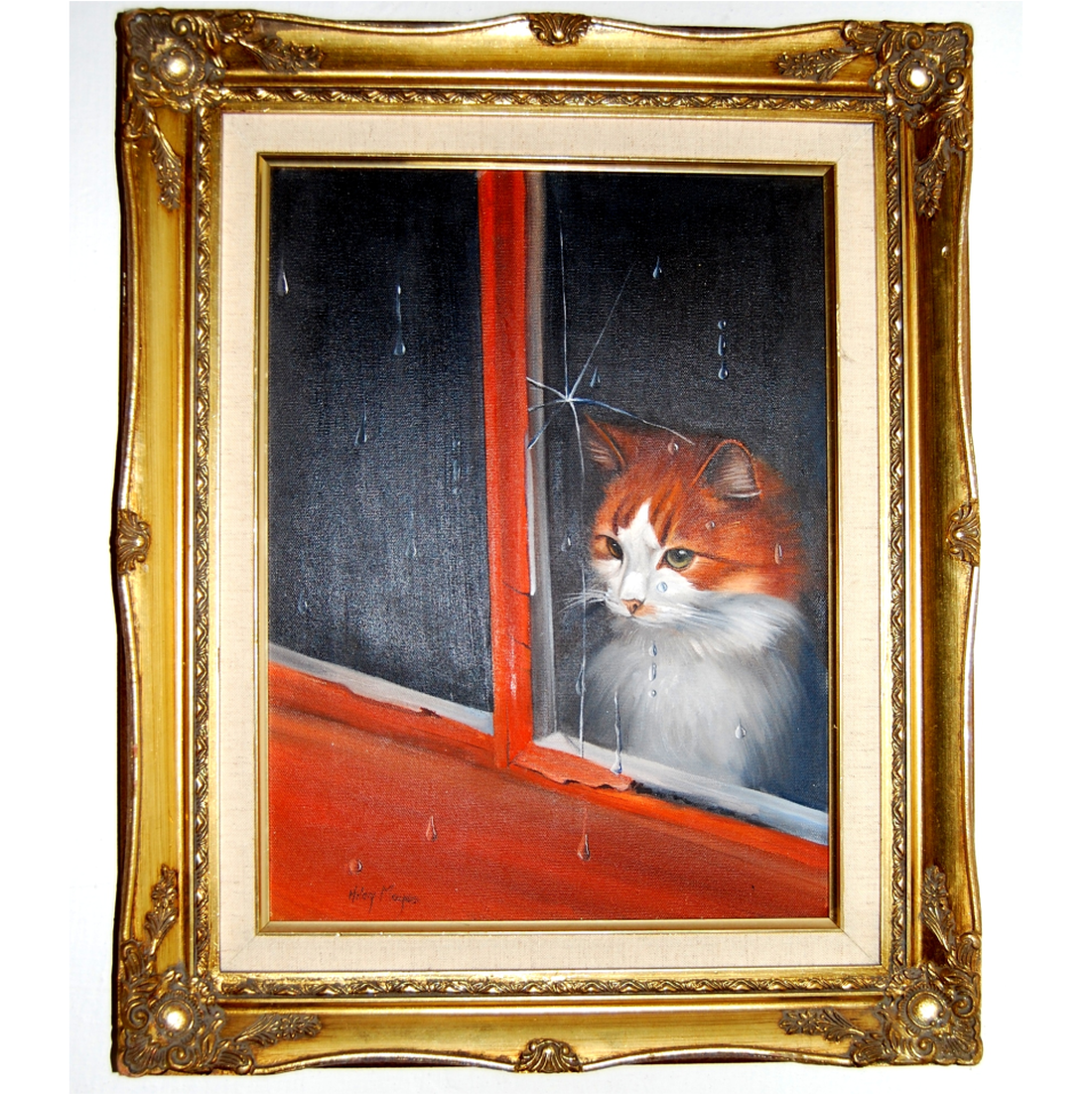 Pisicuță privind pe fereastră, pictură în ulei - arte vizuale și accesorii  - picturi - pictură în ulei - Artynos.ro