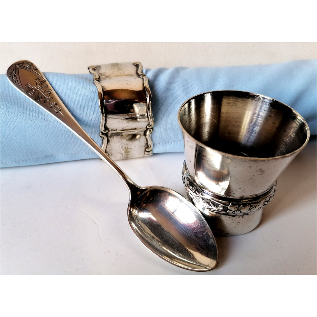 Set de botez vintage din argint și placat cu argint - îmbrăcăminte și modă - haine bebeluși și copii - rochii botez - Artynos.ro