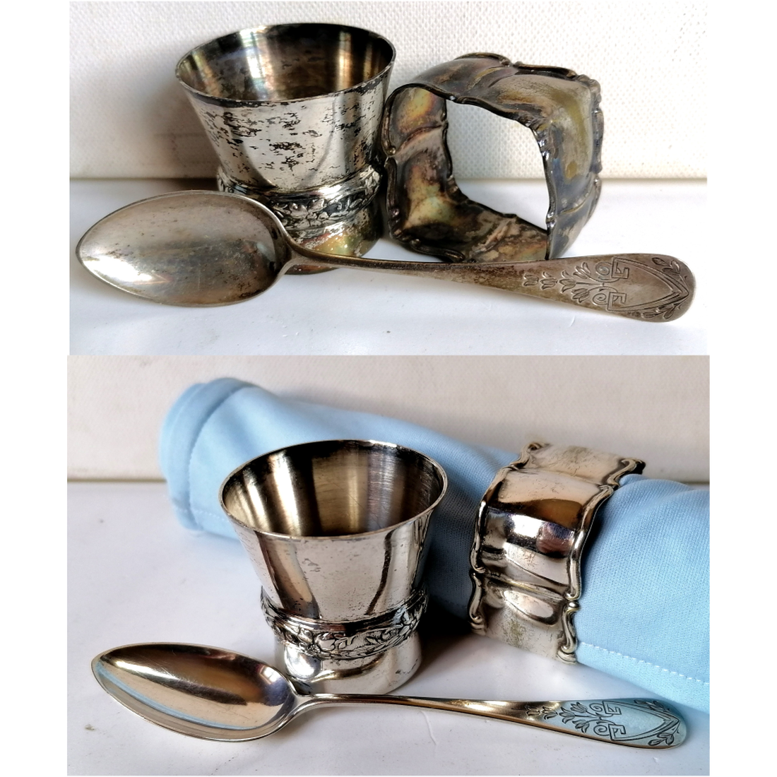 Set de botez vintage din argint și placat cu argint - îmbrăcăminte și modă - haine bebeluși și copii - rochii botez - Artynos.ro