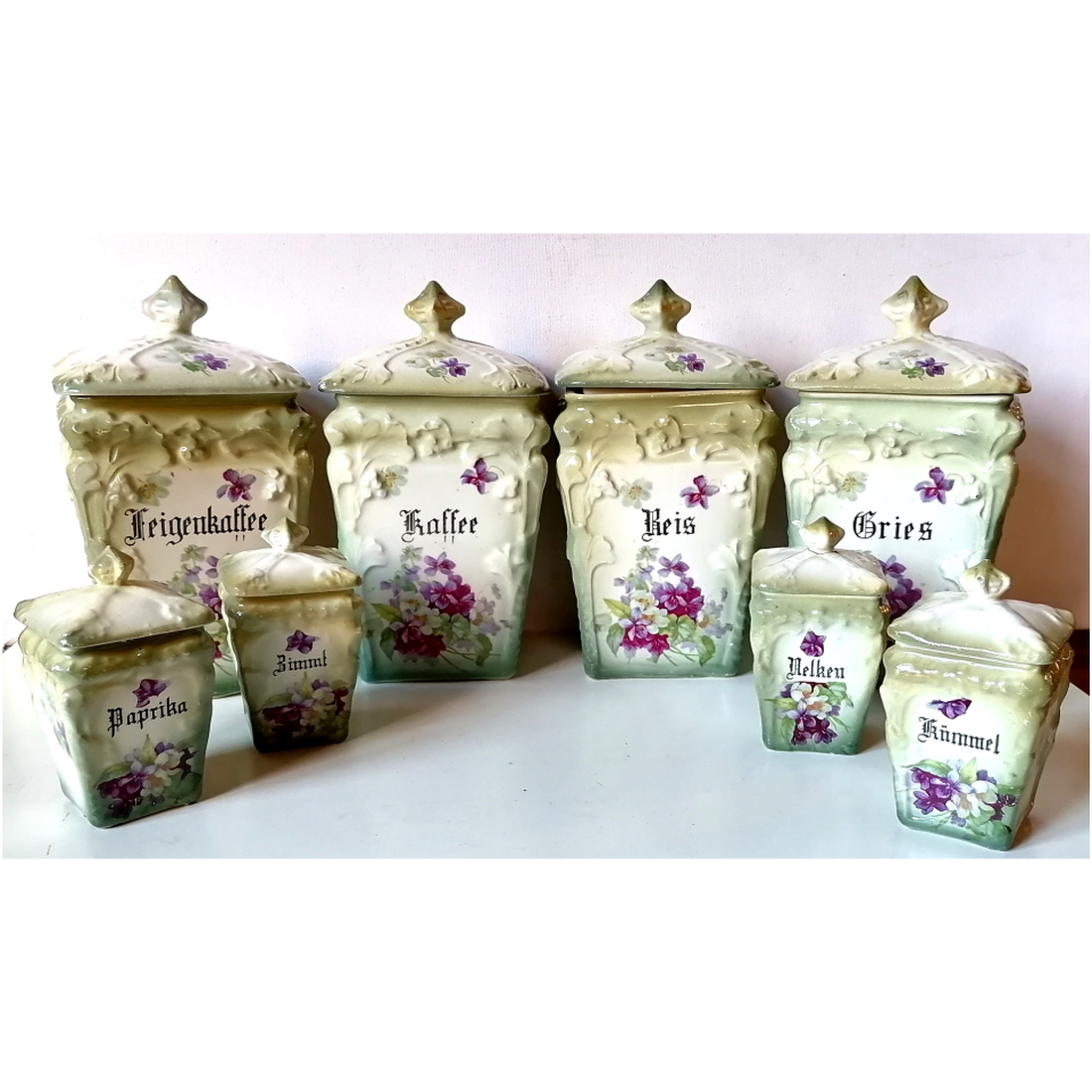 Set frumos de suporturi pentru condimente din faianță antică - casă & stil de viață - echipamente de bucătărie - accesorii de depozitare  - recipient de condimente - Artynos.ro