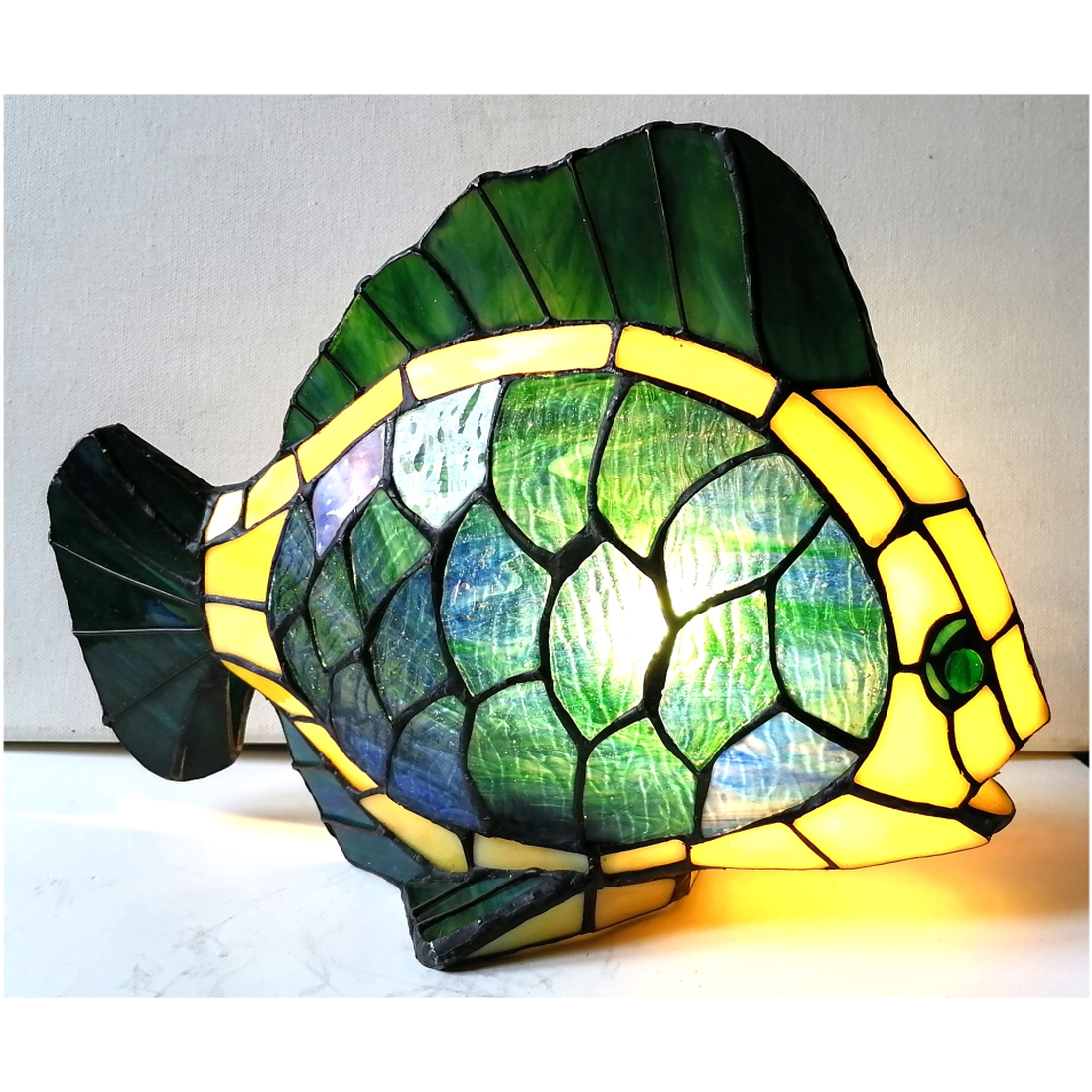 Lampă Tiffany vintage rară în formă de pește de mare - casă & stil de viață - lămpi și corpuri de iluminat - lampă de ambianță - Artynos.ro