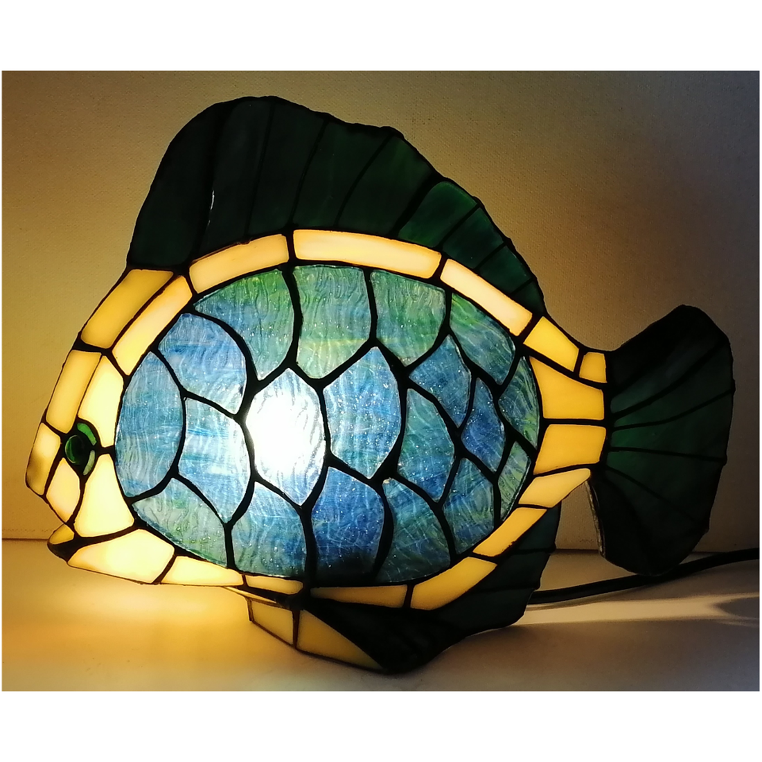 Lampă Tiffany vintage rară în formă de pește de mare - casă & stil de viață - lămpi și corpuri de iluminat - lampă de ambianță - Artynos.ro