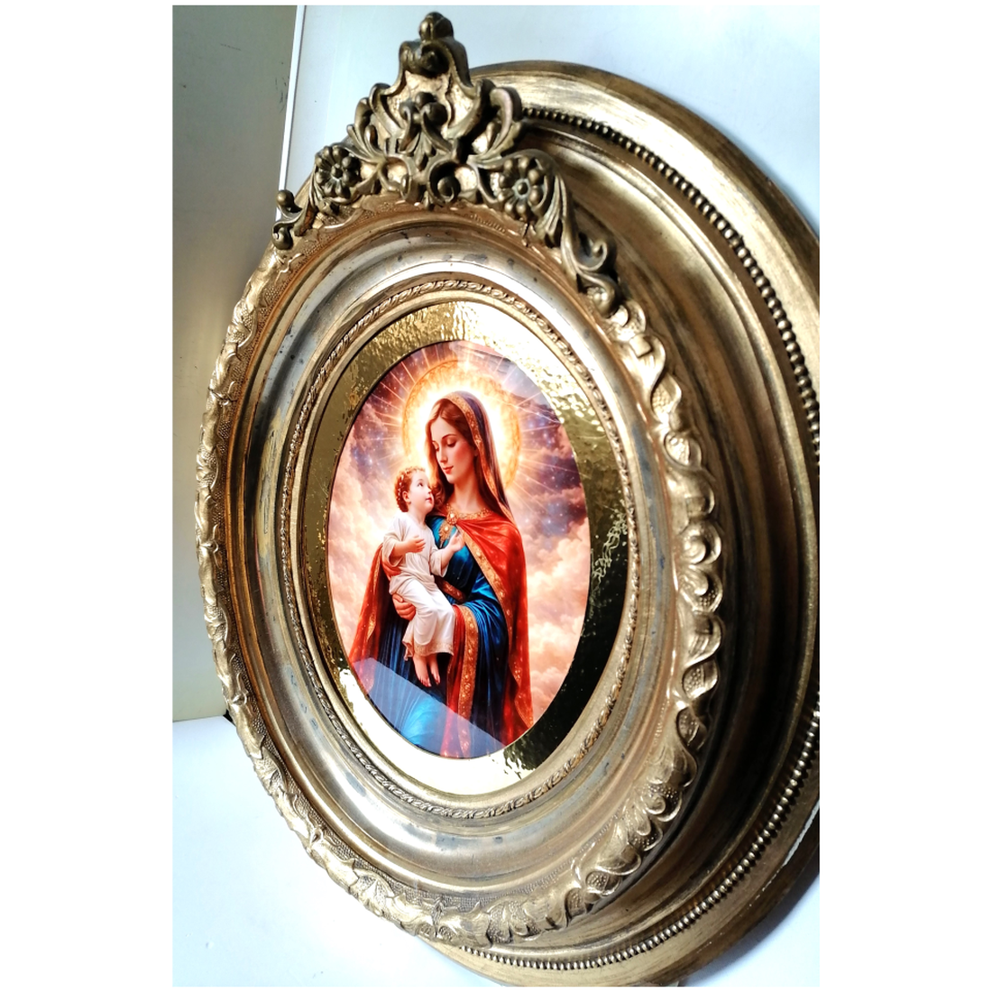 Ramă ovală antică mare cu Maria și Iisus, imagine pe porțelan - casă & stil de viață - accesorii religioase - icoane cu sfinți - Artynos.ro