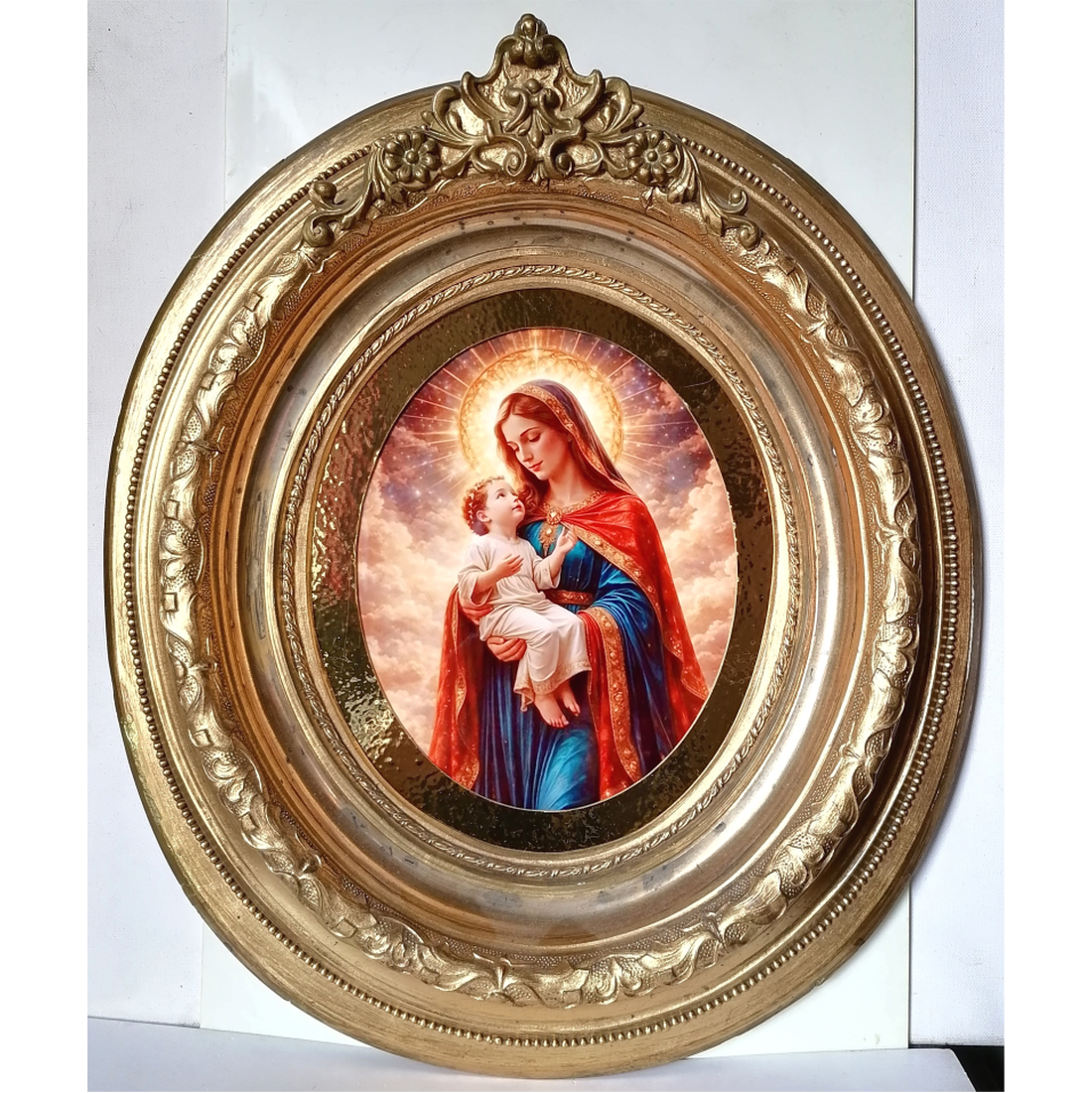 Ramă ovală antică mare cu Maria și Iisus, imagine pe porțelan - casă & stil de viață - accesorii religioase - icoane cu sfinți - Artynos.ro