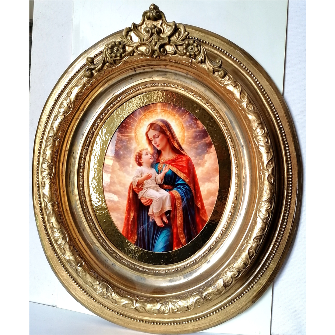 Ramă ovală antică mare cu Maria și Iisus, imagine pe porțelan - casă & stil de viață - accesorii religioase - icoane cu sfinți - Artynos.ro
