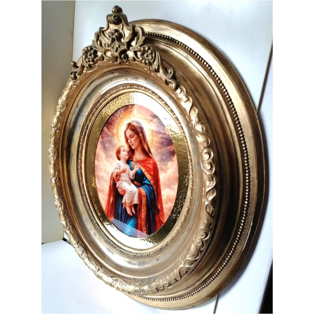 Ramă ovală antică mare cu Maria și Iisus, imagine pe porțelan - casă & stil de viață - accesorii religioase - icoane cu sfinți - Artynos.ro