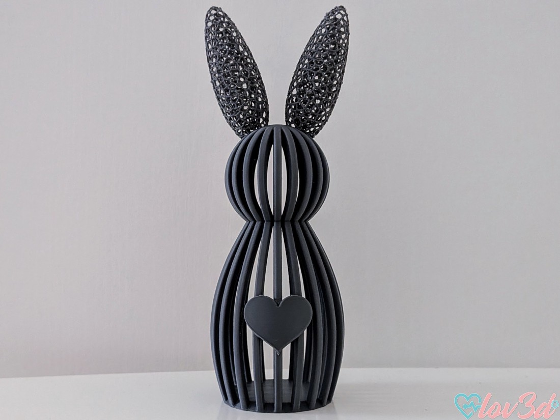 Figurină modernă de iepuraș cu grilaj  Iepuraș imprimat 3D cu inimioară  Negru / Culori personalizate  Decorațiune minimalistă de Paște -  - Artynos.ro