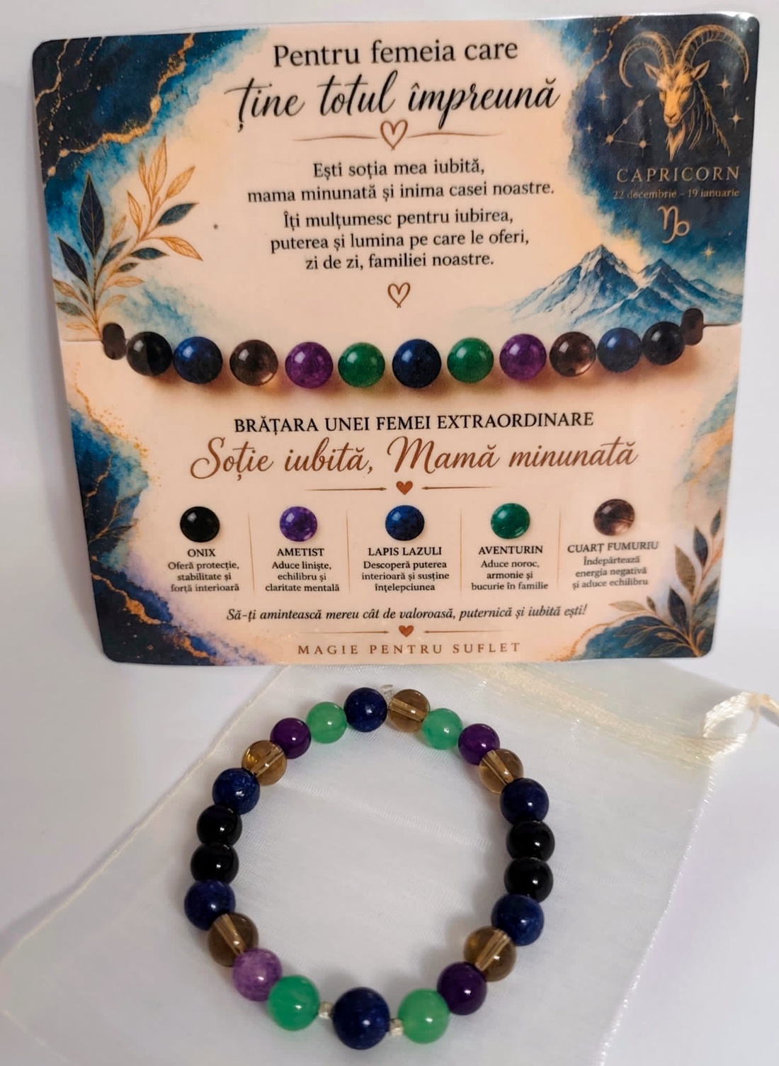 Brățara personalizată pentru soția Capricorn  - bijuterii - brățări - brățări din pietre semiprețioase - Artynos.ro
