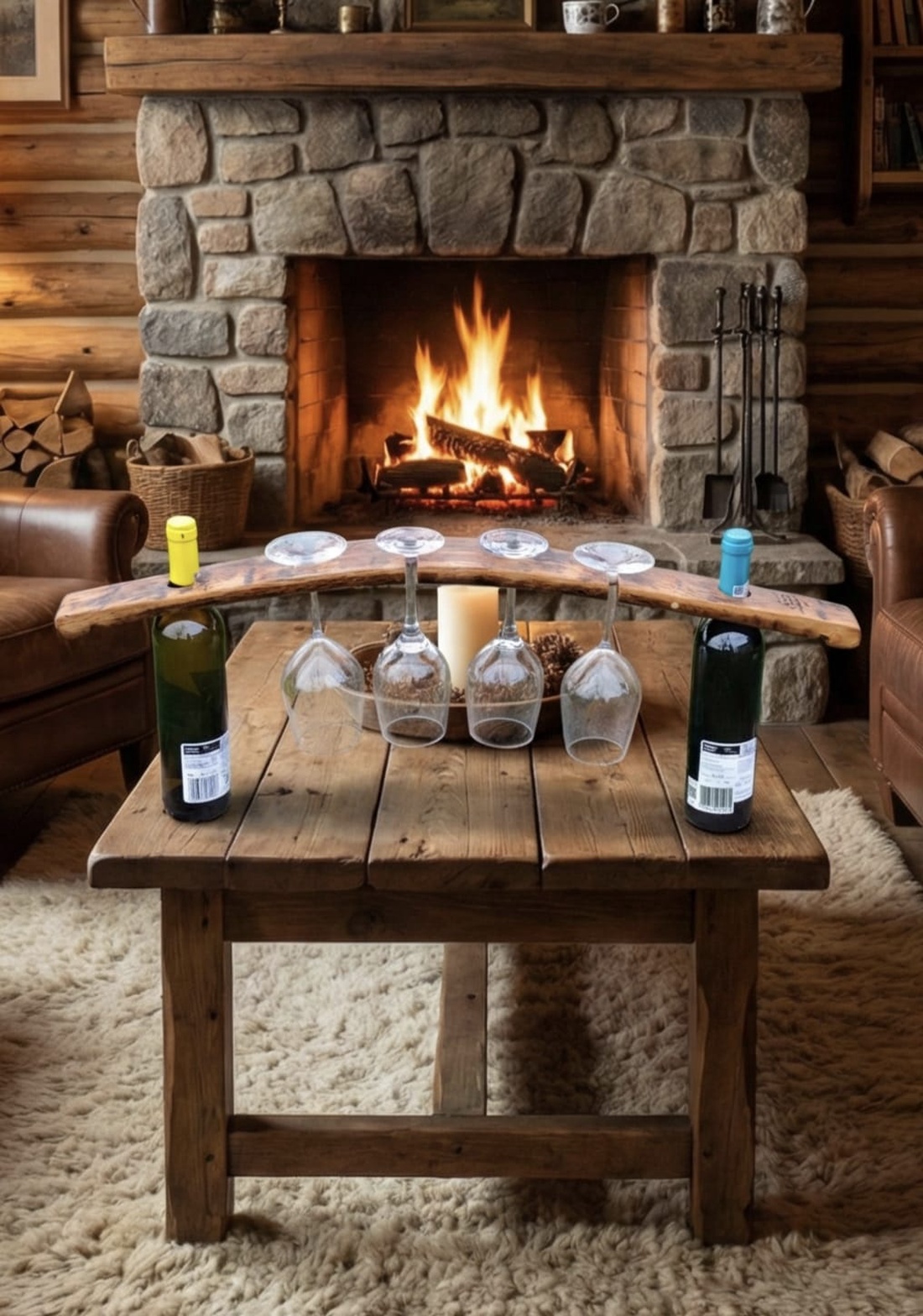 Suport pentru 2 sticle și 4 pahare dintr-o doagă veche de butoi recuperat - casă & stil de viață - decorațiuni de casă - decorațiuni de masă și rafturi - decorațiuni de masă - Artynos.ro