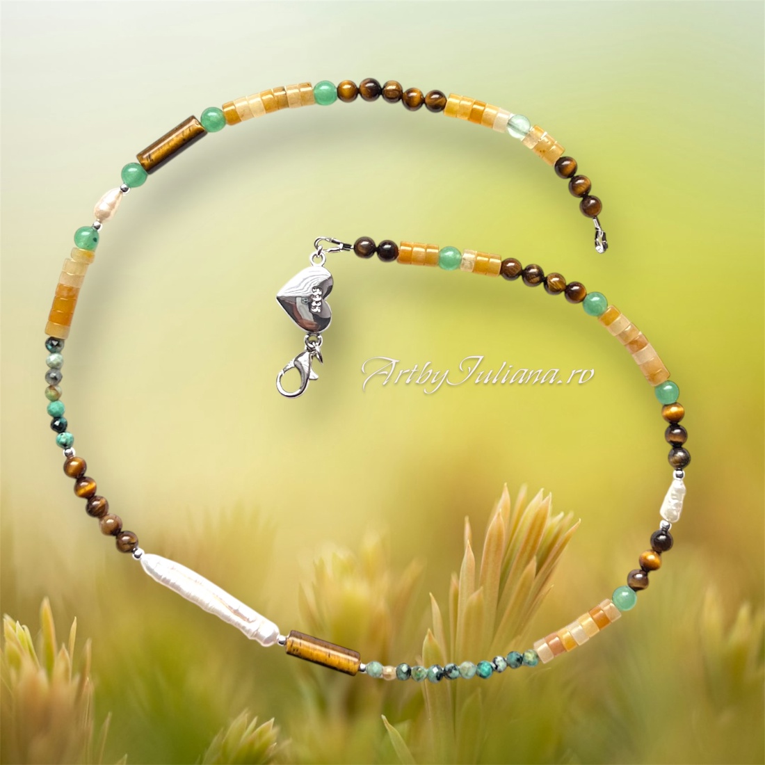 Colier handmade cu pietre semipretioase si argint Poienița cu flori - bijuterii - coliere - coliere cu mărgele - Artynos.ro Colier handmade cu pietre semipretioase si argint Poienița cu flori - bijuterii - coliere - coliere cu mărgele - Artynos.ro