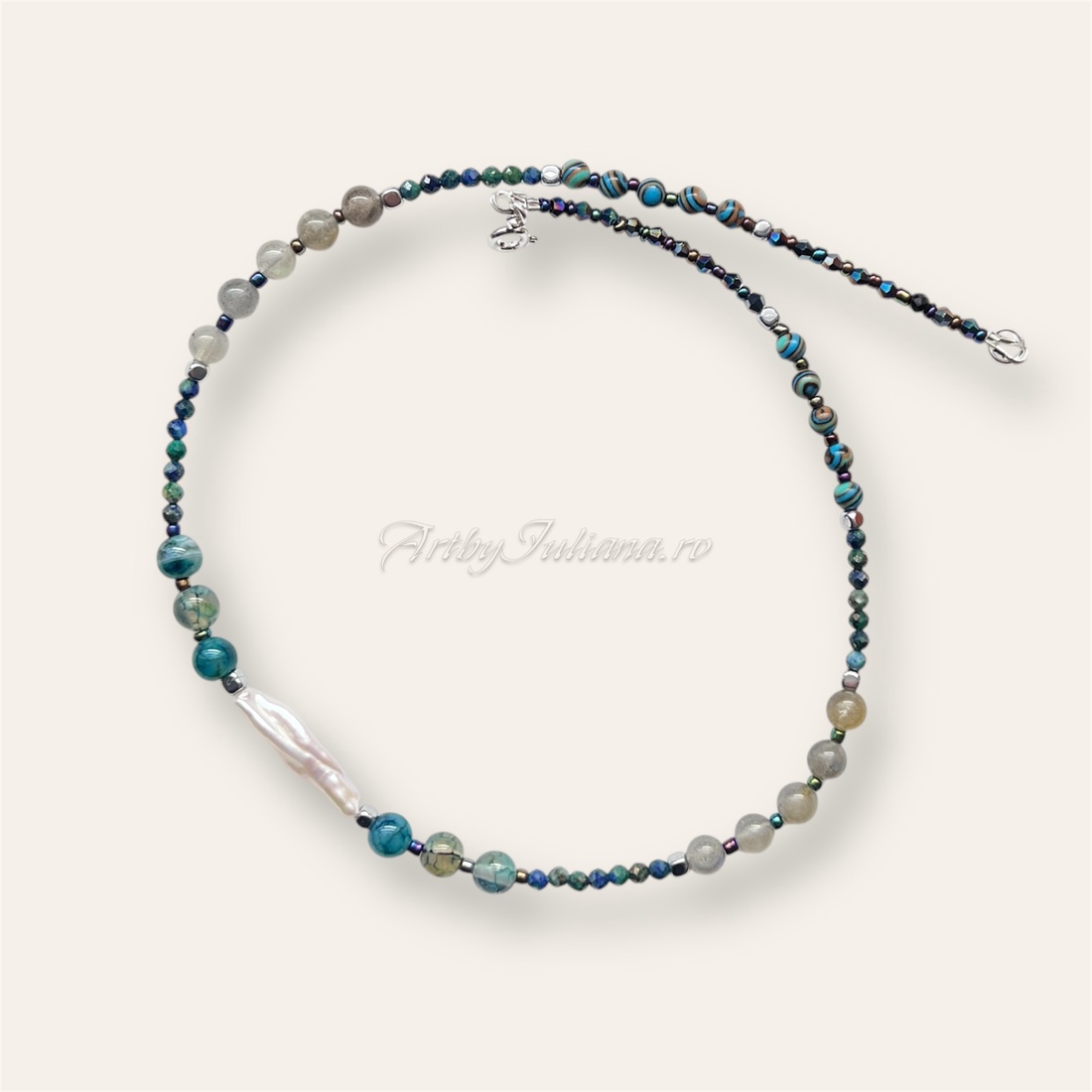 Set (colier, cercei) pietre semiprețioase și perle Valurile mării - bijuterii - seturi de bijuterii - Artynos.ro Set (colier, cercei) pietre semiprețioase și perle Valurile mării - bijuterii - seturi de bijuterii - Artynos.ro