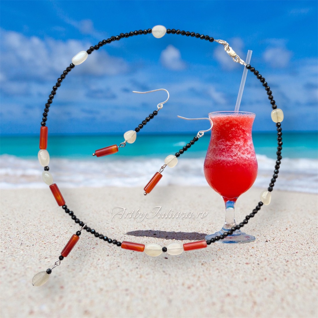 Colier handmade cu pietre semipretioase si argint Cocktail la plajă - bijuterii - seturi de bijuterii - Artynos.ro