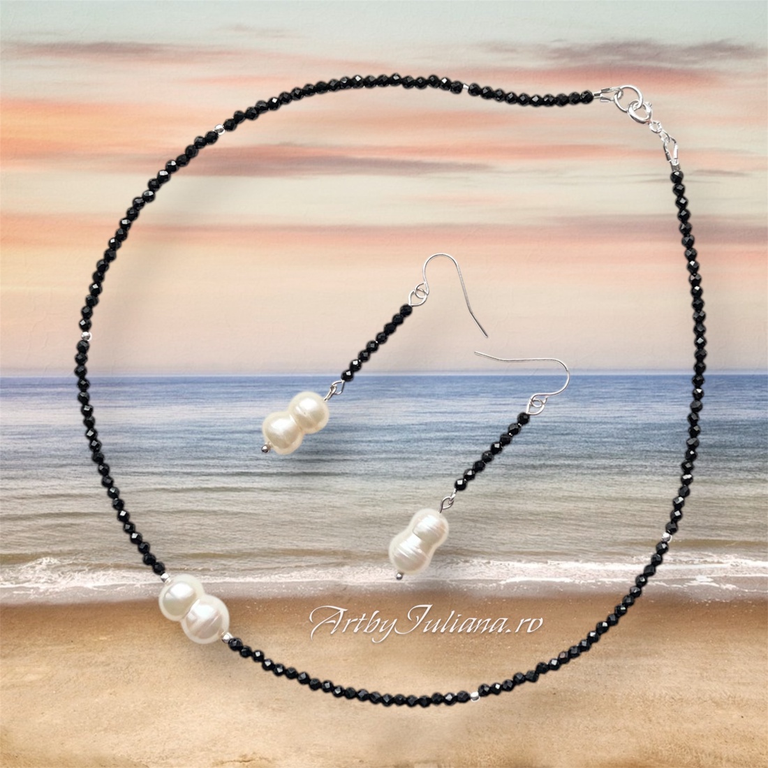 Set (colier, cercei) pietre semiprețioase și perle Serenada de la miezul nopții - bijuterii - seturi de bijuterii - Artynos.ro Set (colier, cercei) pietre semiprețioase și perle Serenada de la miezul nopții - bijuterii - seturi de bijuterii - Artynos.ro