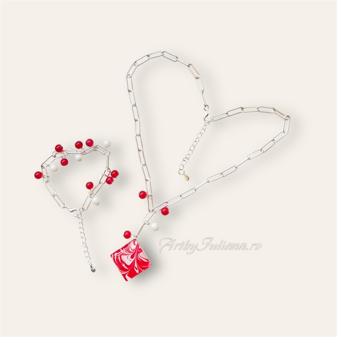 Set handmade cu sticlă pictată Rochie de vară - bijuterii - seturi de bijuterii - Artynos.ro
