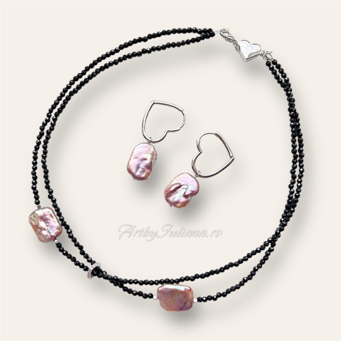 Set handmade argint 925, perle baroc și pietre semiprețioase Inima verii - bijuterii - seturi de bijuterii - Artynos.ro