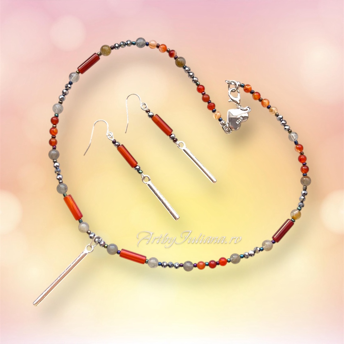Colier handmade cu pietre semipretioase si argint Amurg de vară - bijuterii - seturi de bijuterii - Artynos.ro