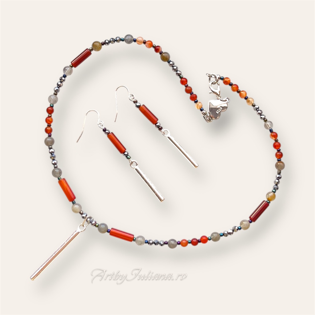 Colier handmade cu pietre semipretioase si argint Amurg de vară - bijuterii - seturi de bijuterii - Artynos.ro