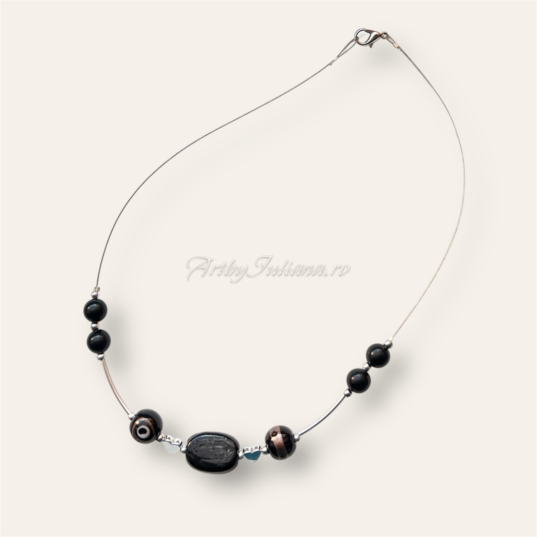 Colier handmade cu pietre semipretioase si sticla de Murano Negru de Murano - bijuterii - coliere - coliere din pietre semiprețioase - Artynos.ro